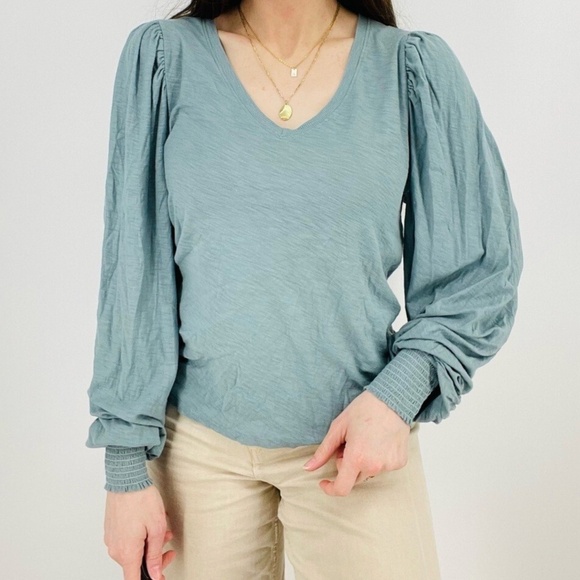 NWT Nation LTD Robin Egg Blue Puff Sleeves Tee Shirt Medium - Picture 1 of 16